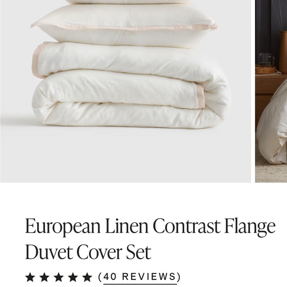 K/Cal King Quince Linen Contrast Flange Duvet Cover Set with